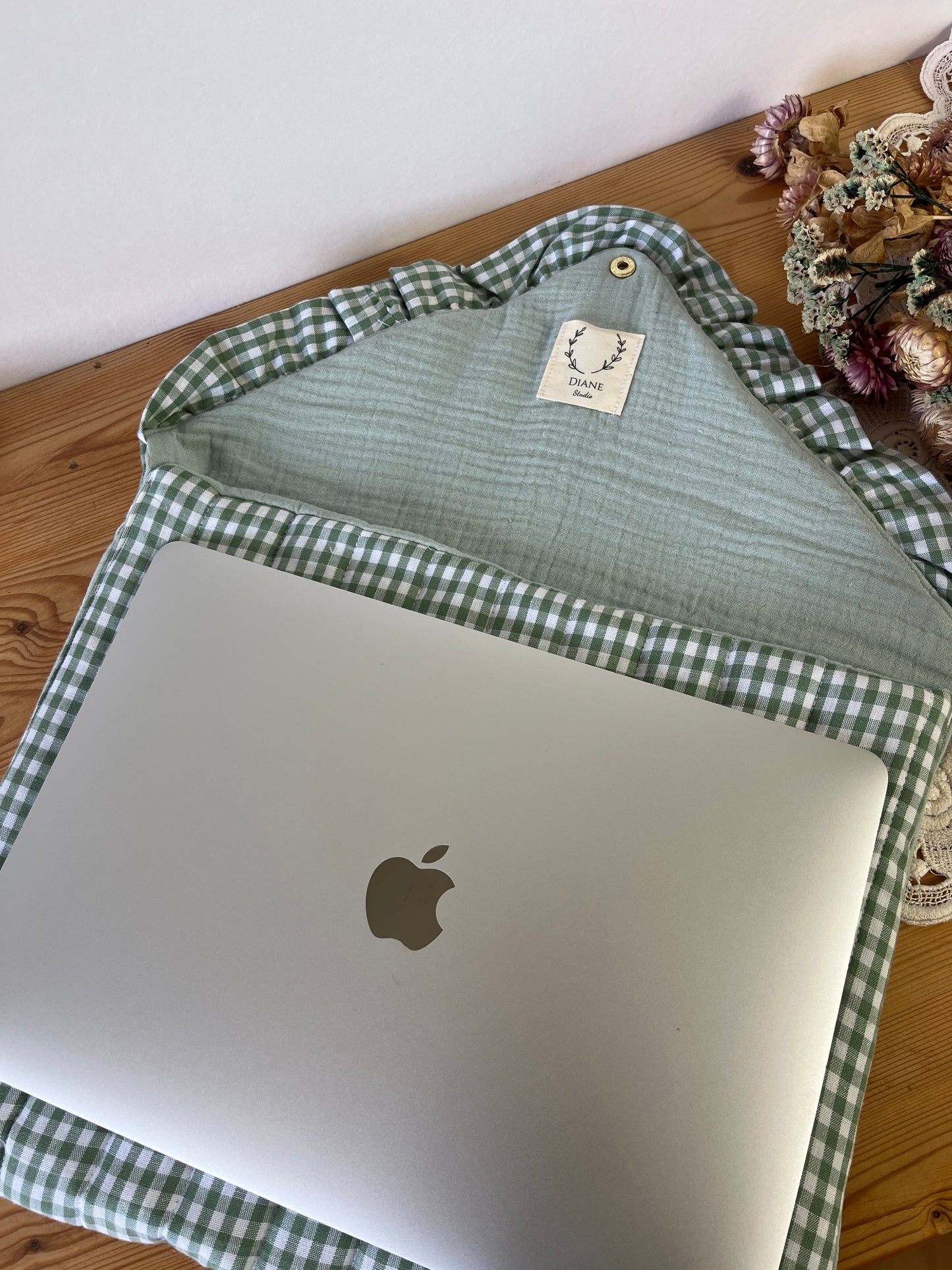 Pochette ordinateur 13-14" vichy vert