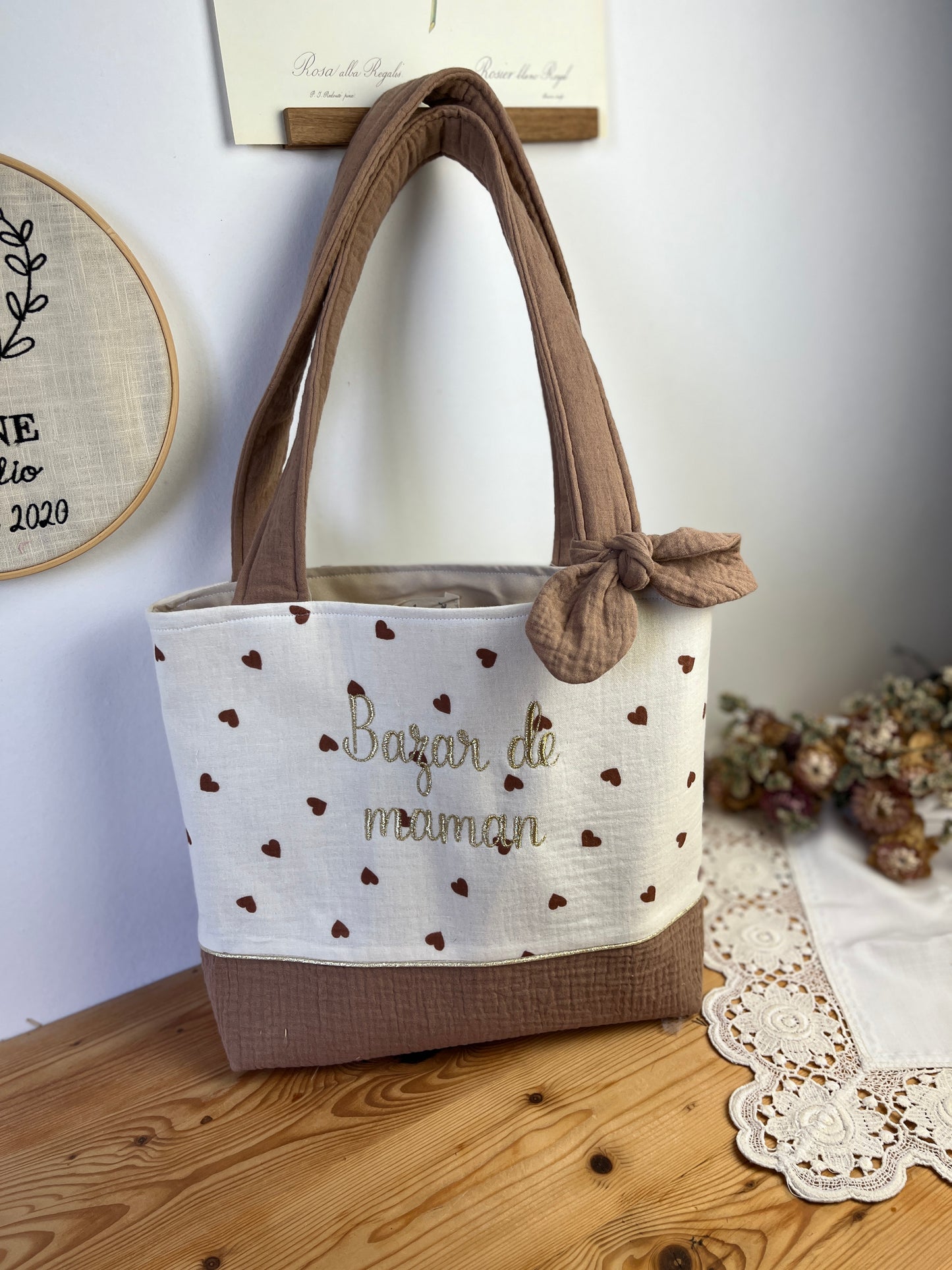Le petit cabas Adélaïde gaze coeur et chocolat au lait