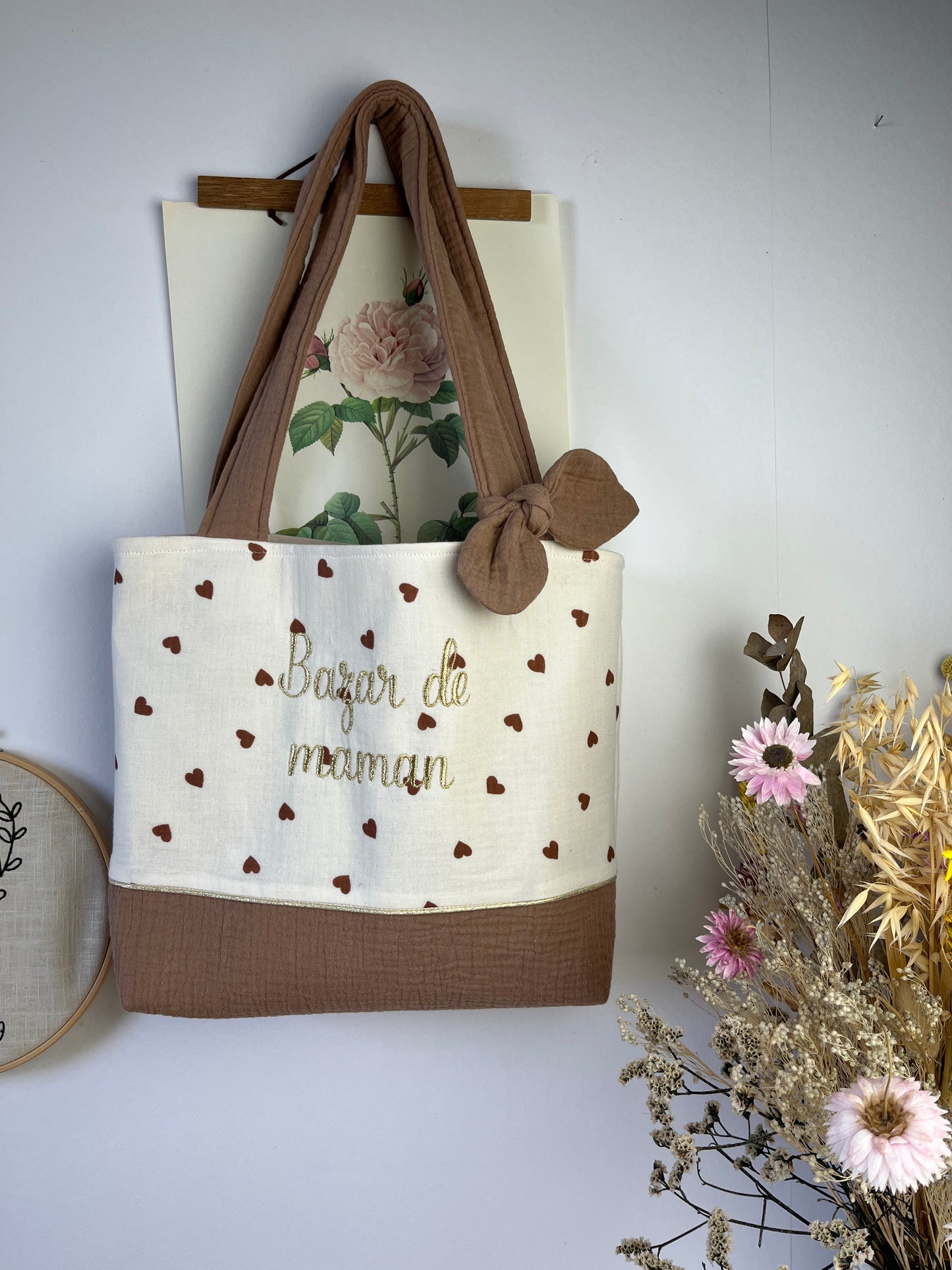 Le petit cabas Adélaïde gaze coeur et chocolat au lait