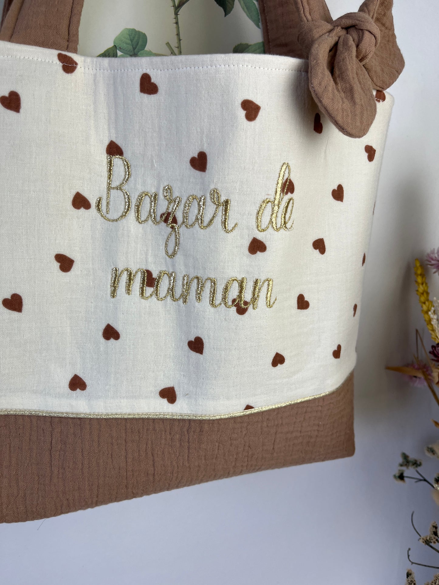 Le petit cabas Adélaïde gaze coeur et chocolat au lait