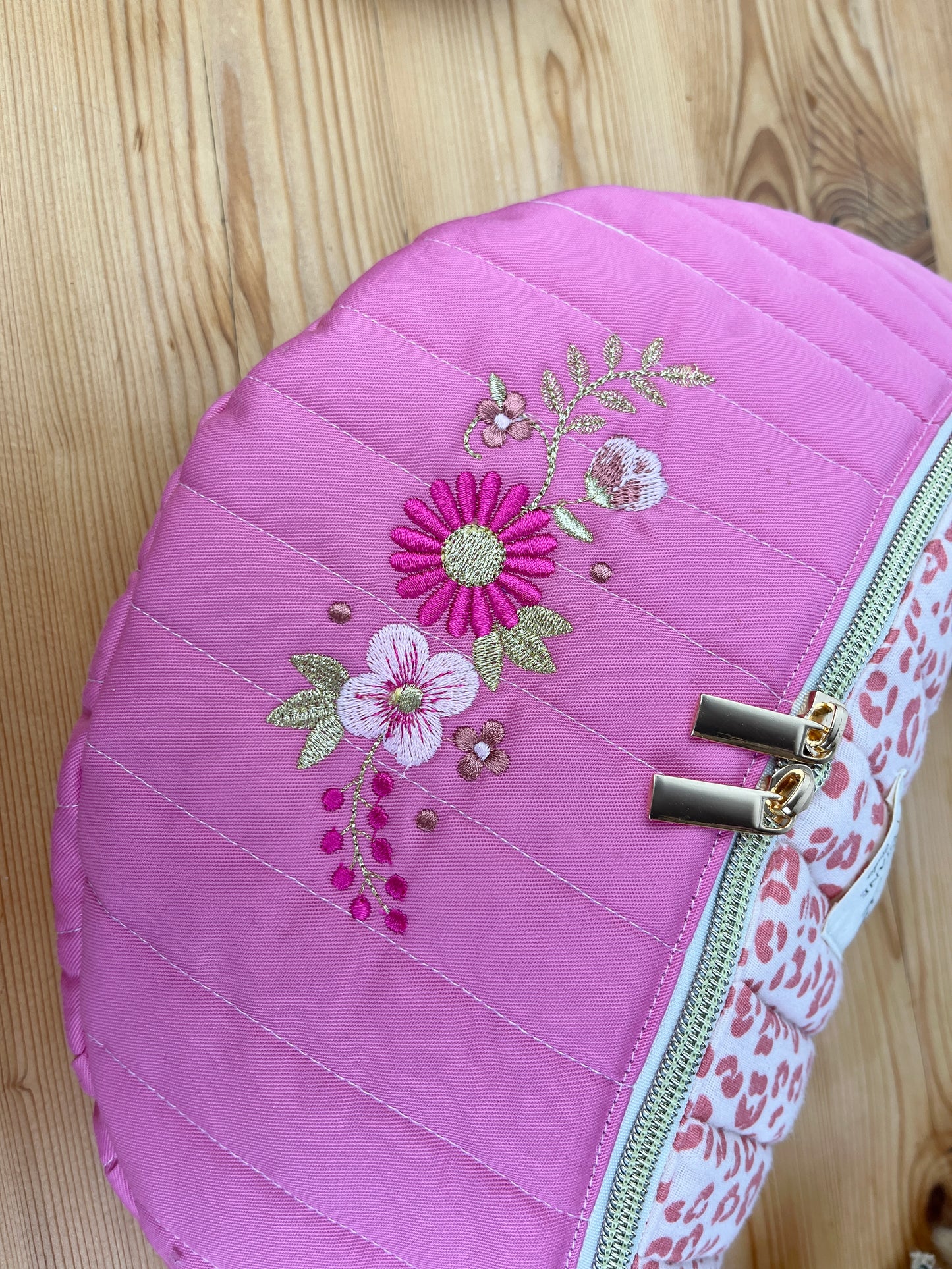 Le sac banane Eléonore gabardine rose et gaze léopard pink