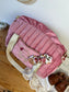 Sac Louison velours rose thé et gaze Elisabeth initiale dentelle