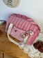 Sac Louison velours rose thé et gaze Elisabeth initiale dentelle