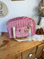 Sac Louison velours rose thé et gaze Elisabeth initiale dentelle