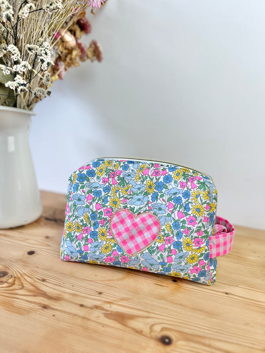 Trousse de toilette Liberty stabilo fluo coeur