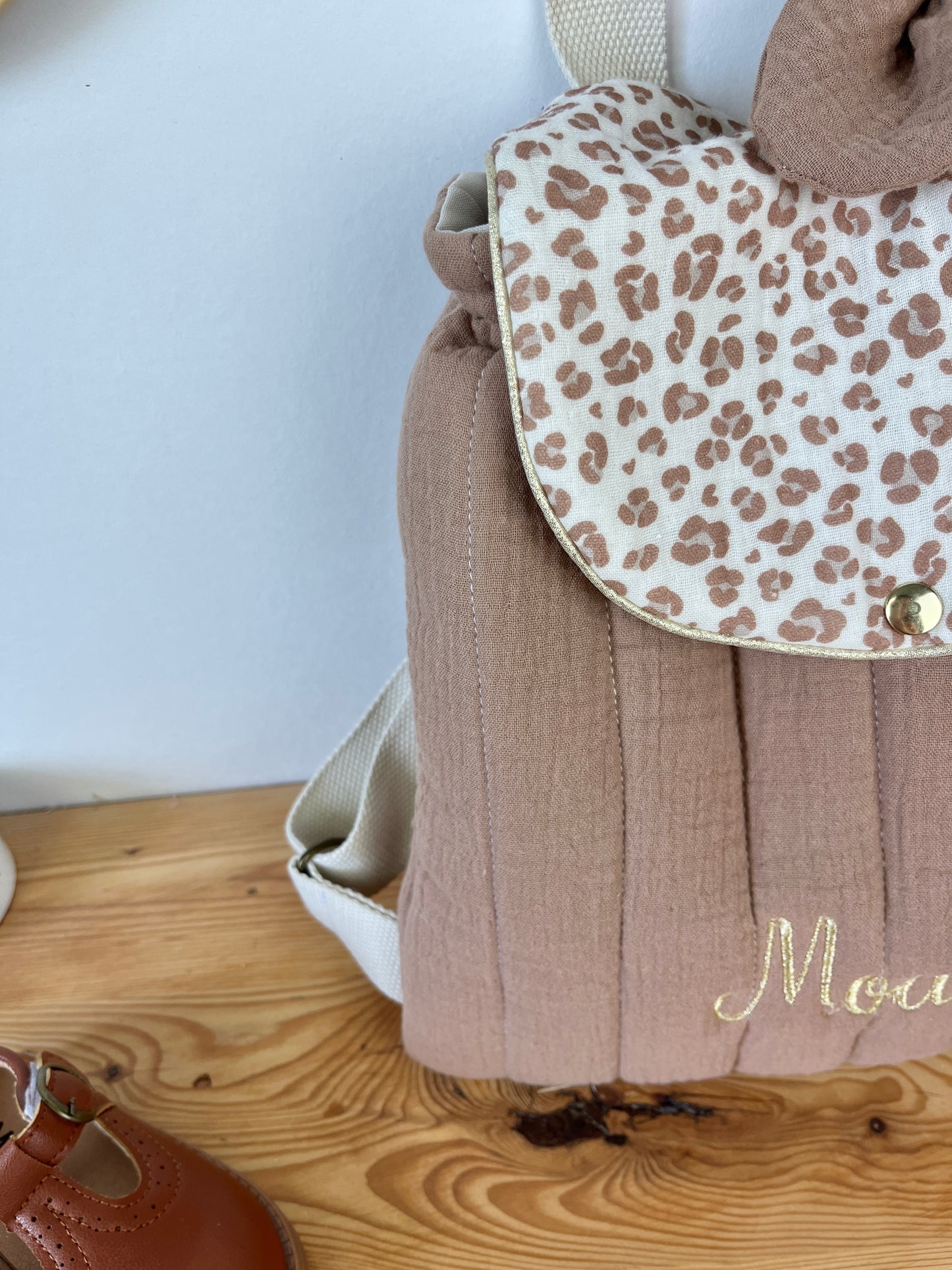 NOUVEAU Ensemble mère fille sac Milan et sac à dos Eglantine gaze léopard et vichy caramel