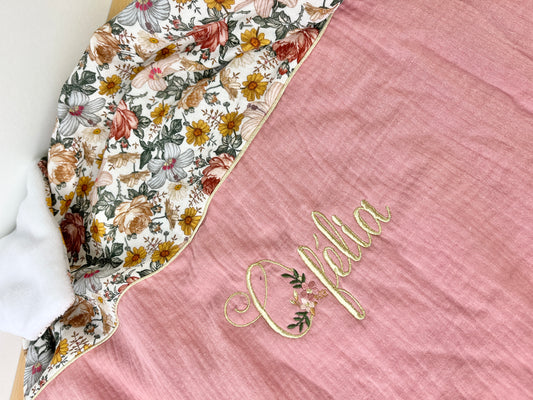 Couverture rose thé et fleurs