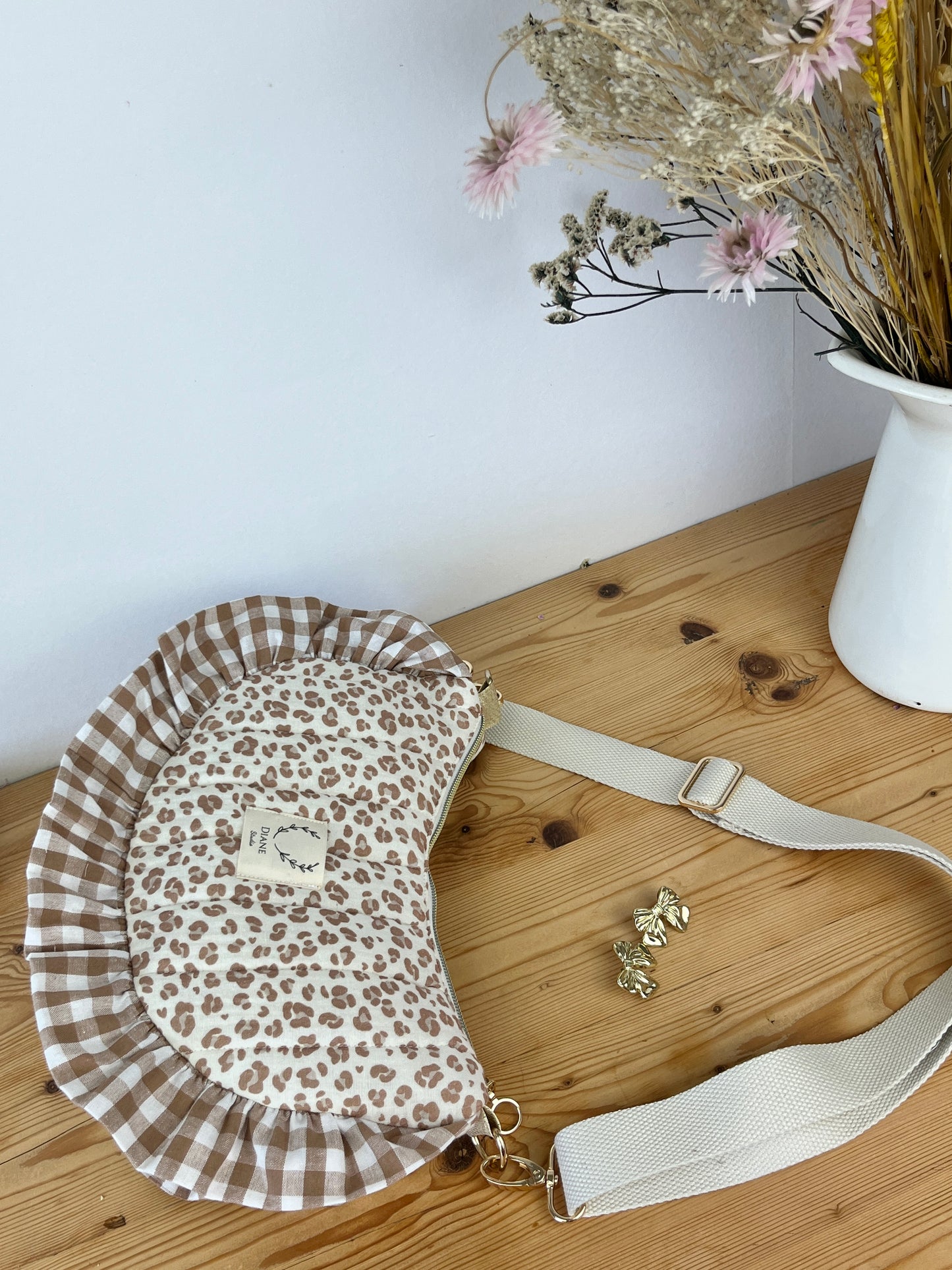 Sac Milan gaze léopard et vichy caramel
