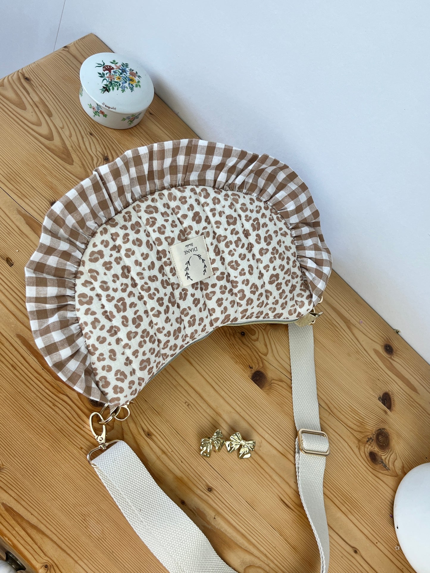 NOUVEAU Ensemble mère fille sac Milan et sac à dos Eglantine gaze léopard et vichy caramel