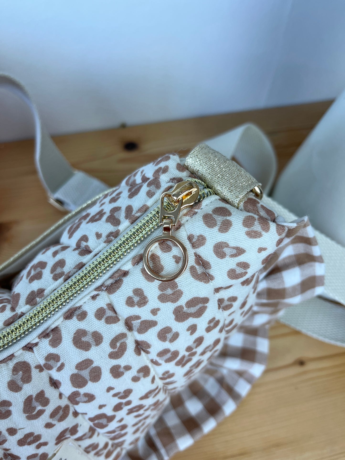 Sac Milan gaze léopard et vichy caramel