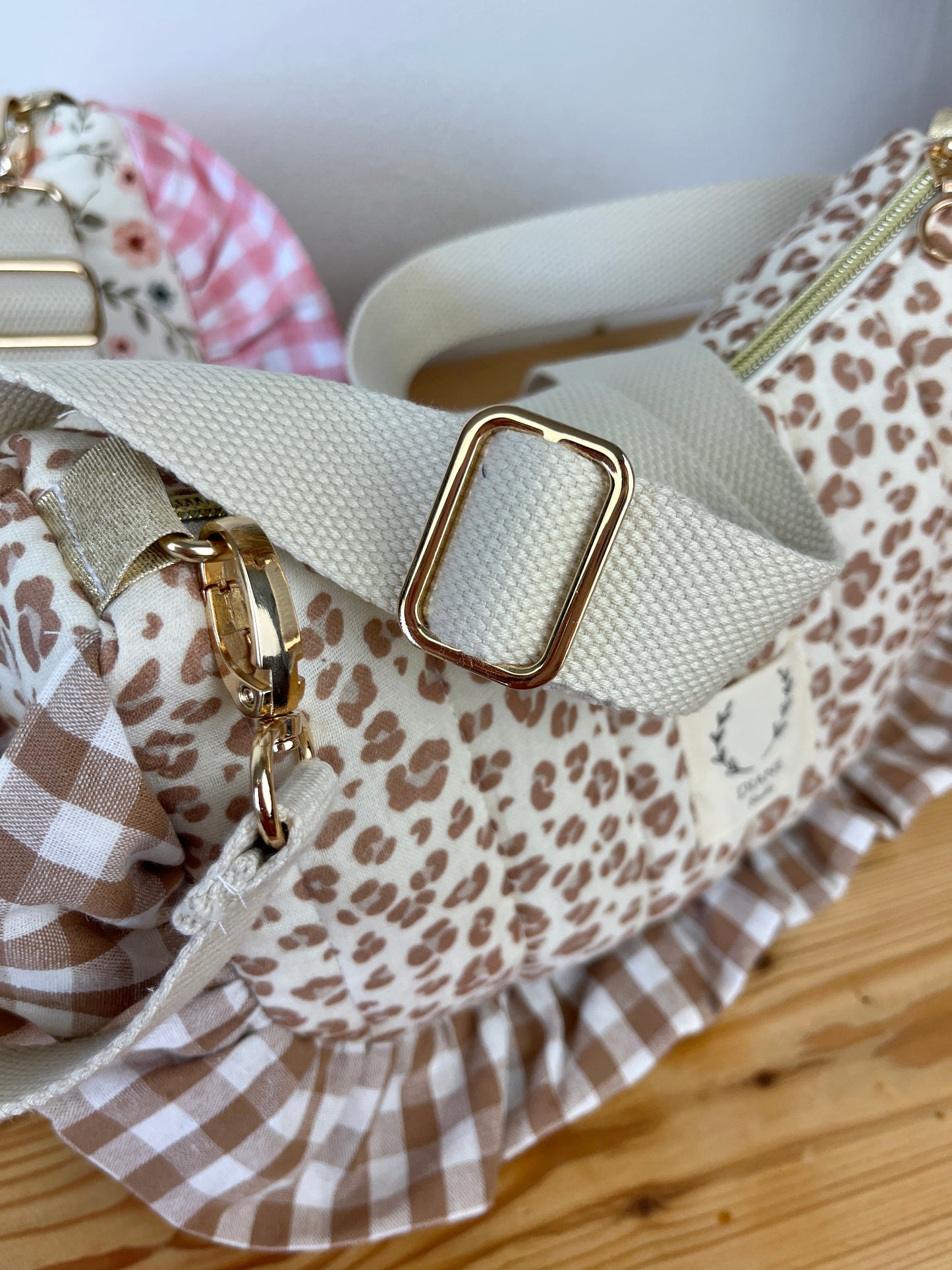 Sac Milan gaze léopard et vichy caramel