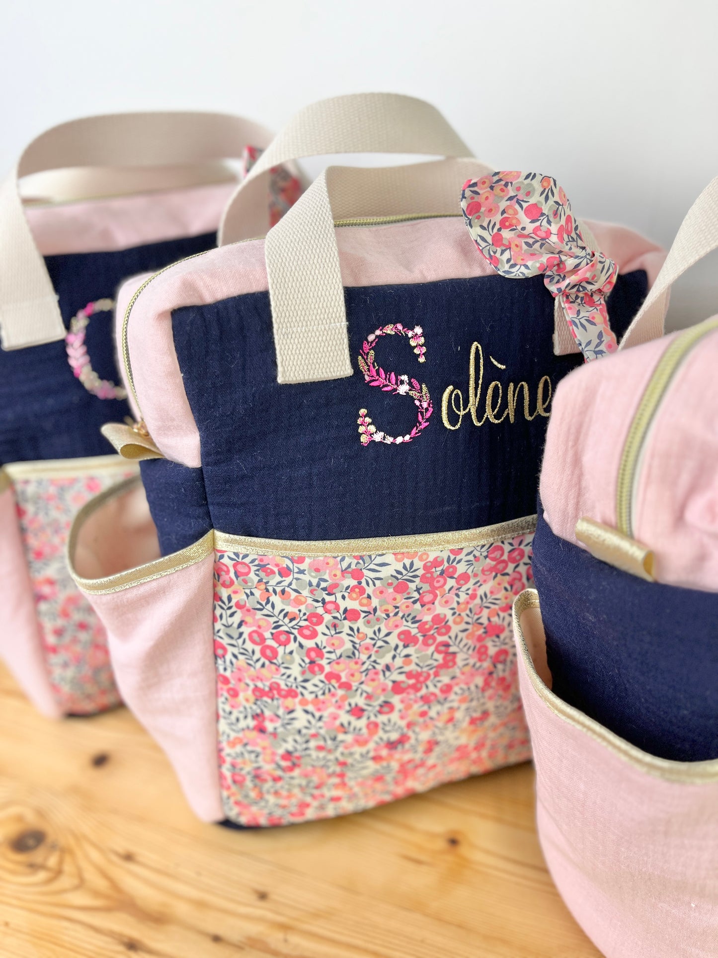 Sac à dos enfant personnalisé Ombeline Liberty Pois de senteur