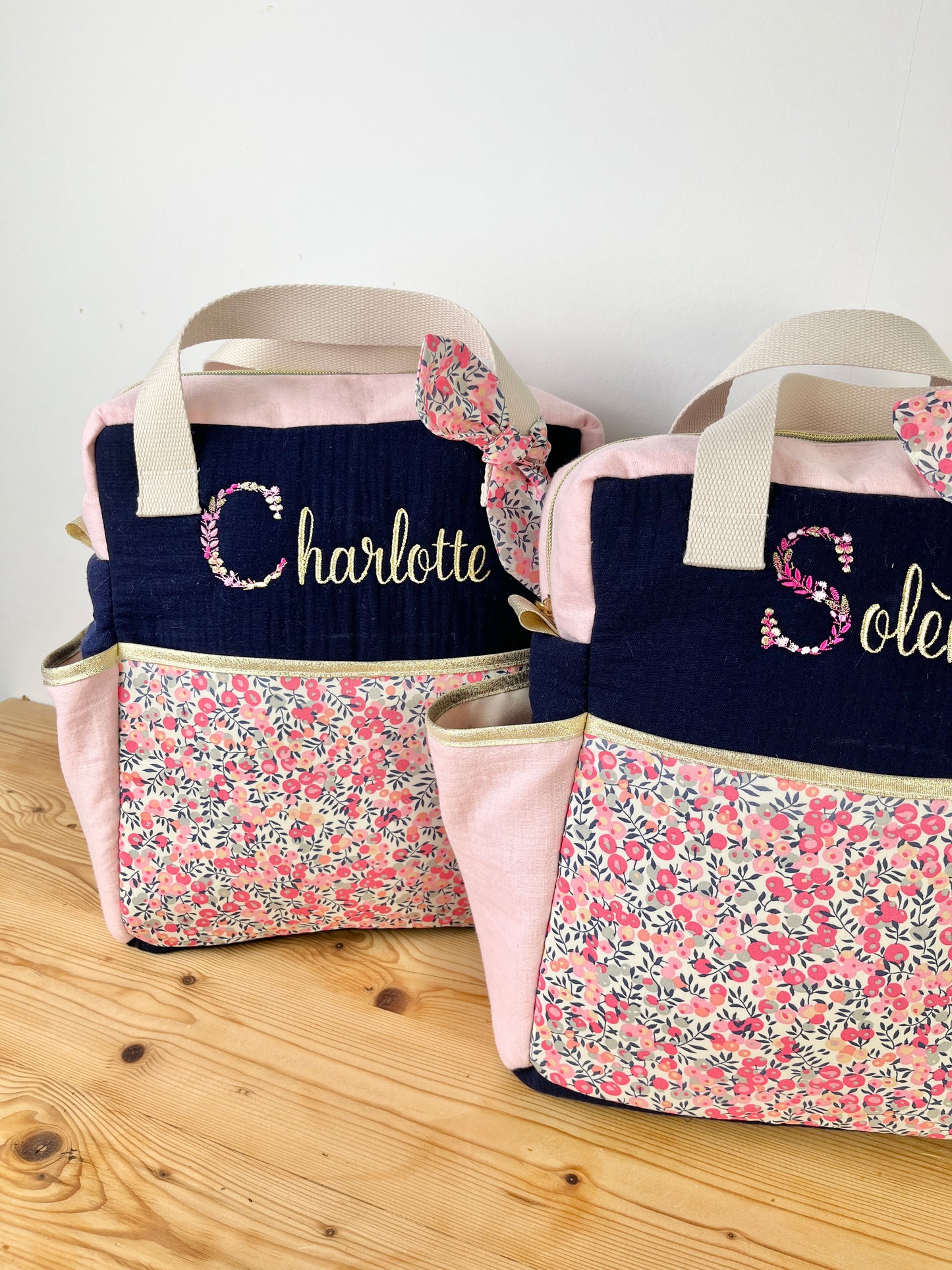 Sac à dos enfant personnalisé Ombeline Liberty Pois de senteur