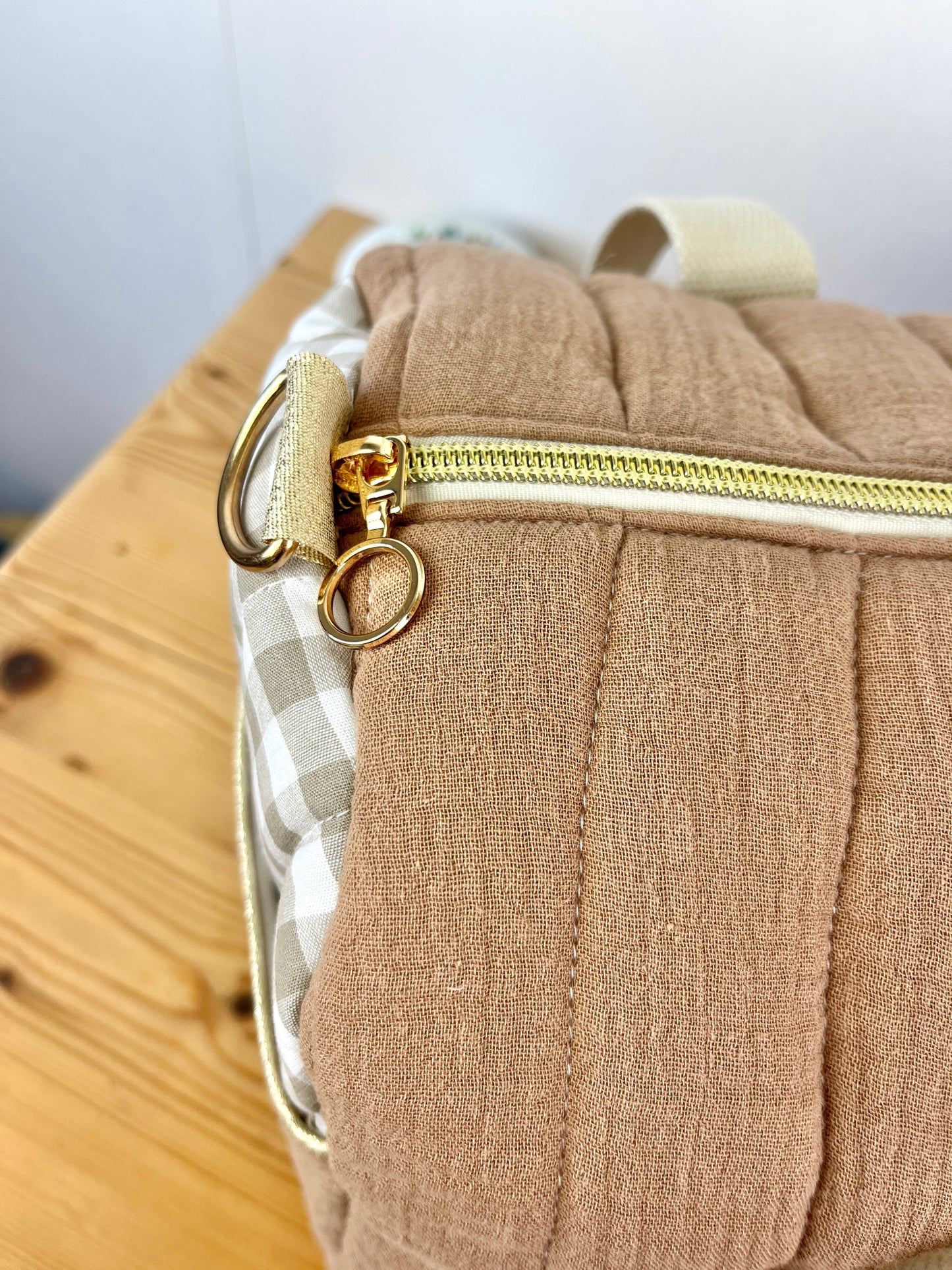 Sac Louison gaze caramel et vichy galet
