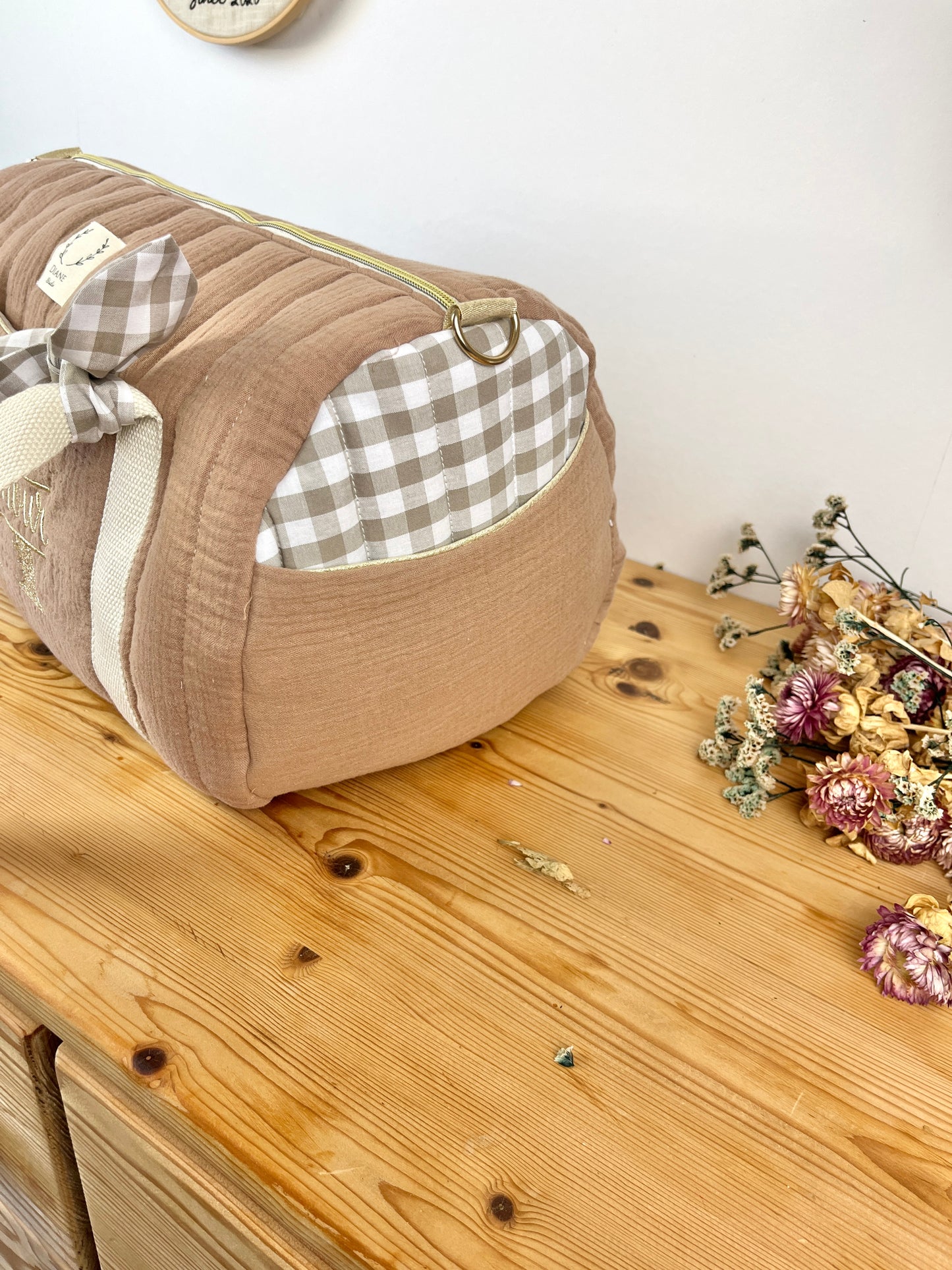 Sac Louison gaze caramel et vichy galet
