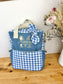 The Ombeline children's backpack in quilted gauze and sky blue gingham