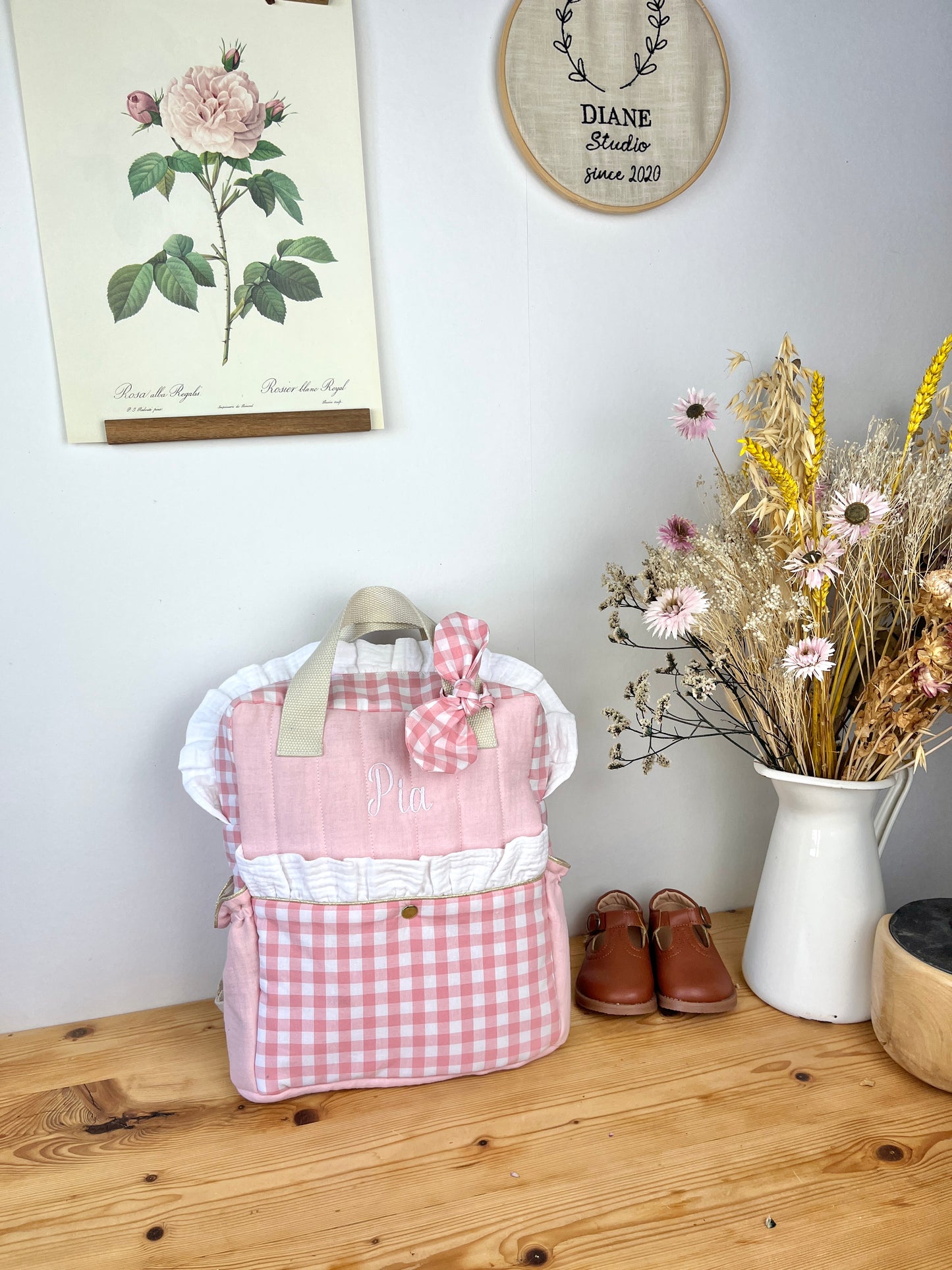 Le sac Ombeline volants, gaze et vichy rose