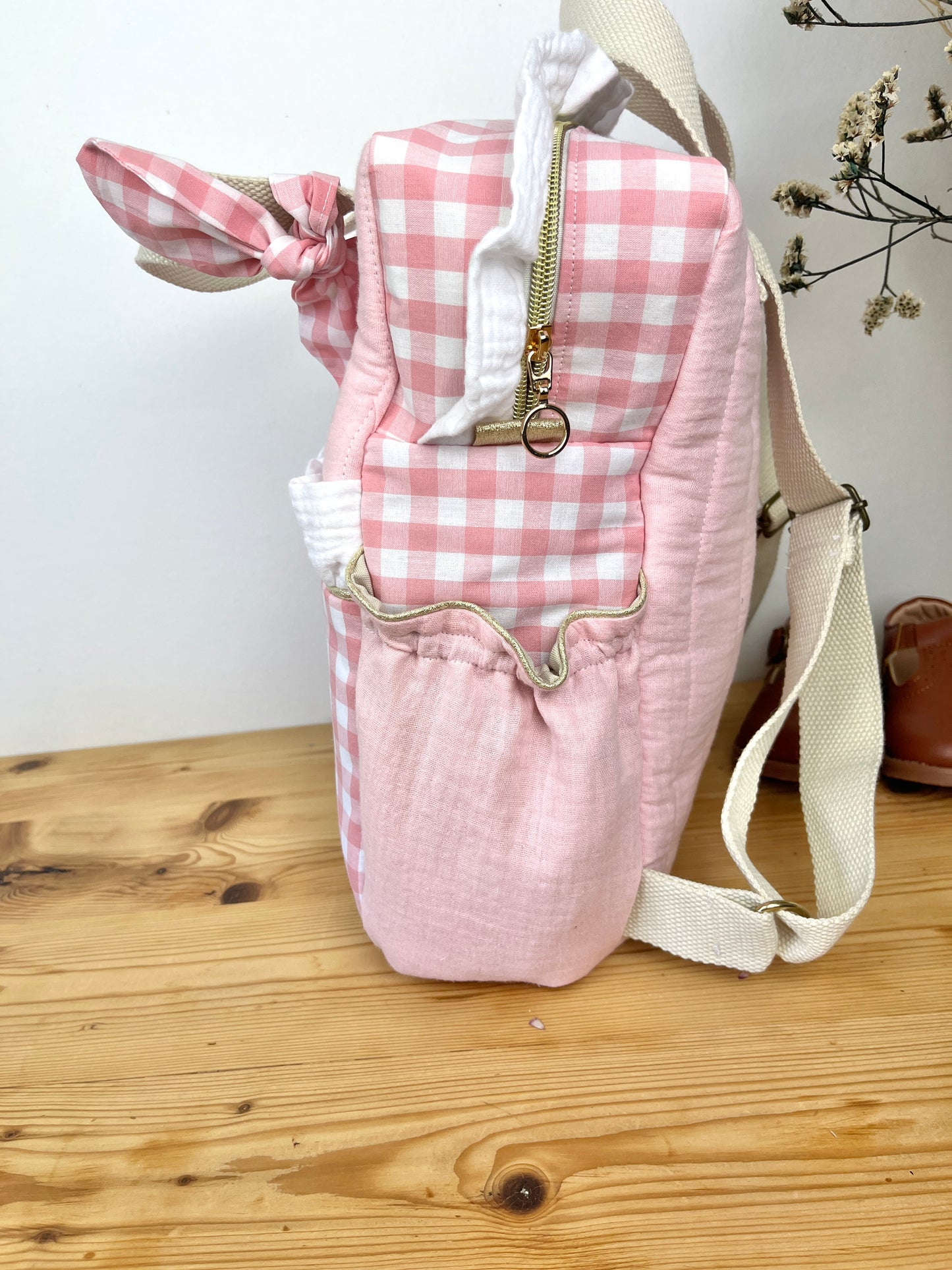 Le sac Ombeline volants, gaze et vichy rose