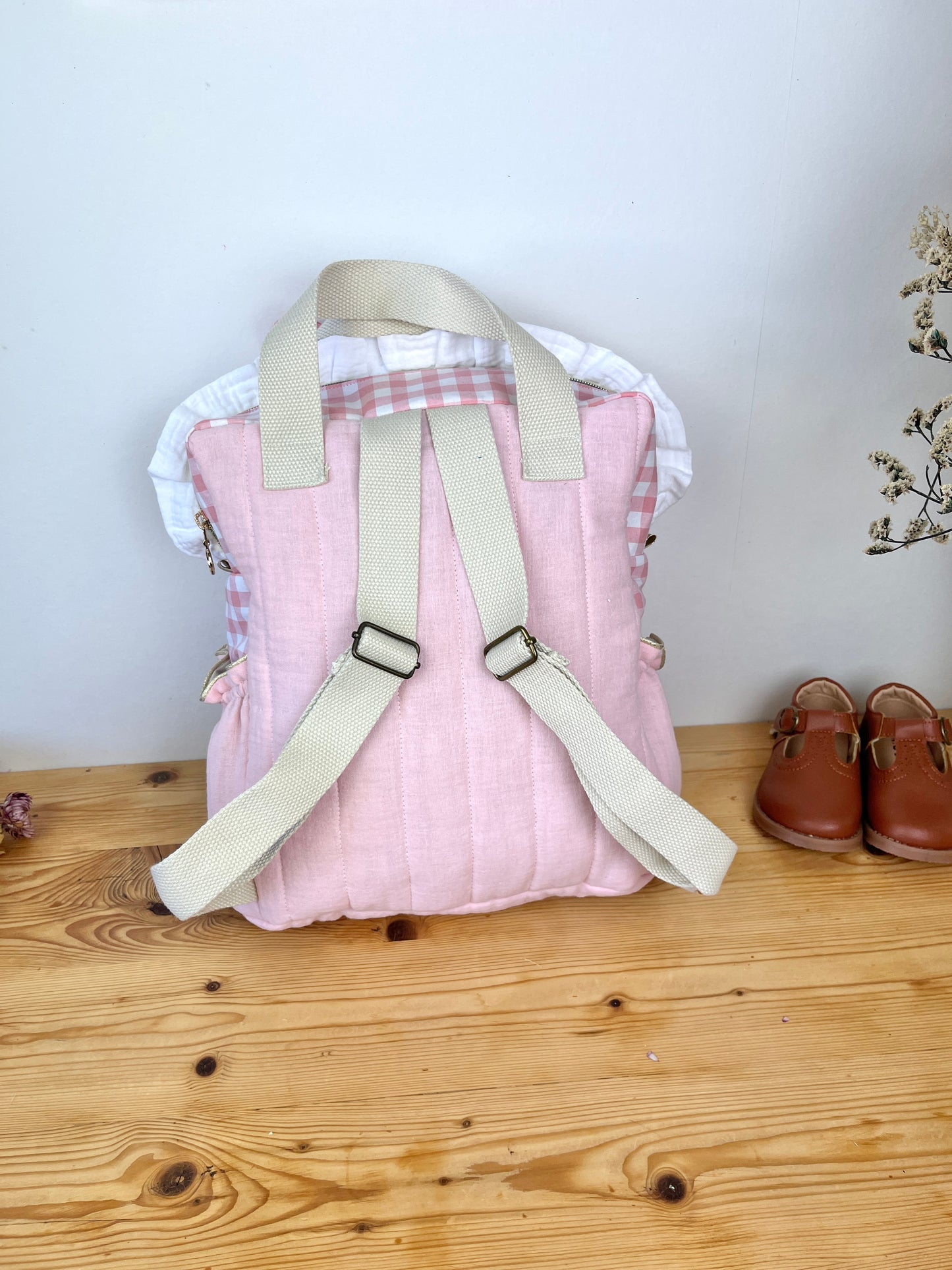 Le sac Ombeline volants, gaze et vichy rose