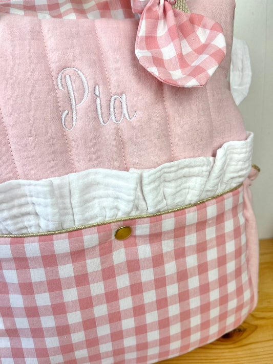 Le sac Ombeline volants, gaze et vichy rose