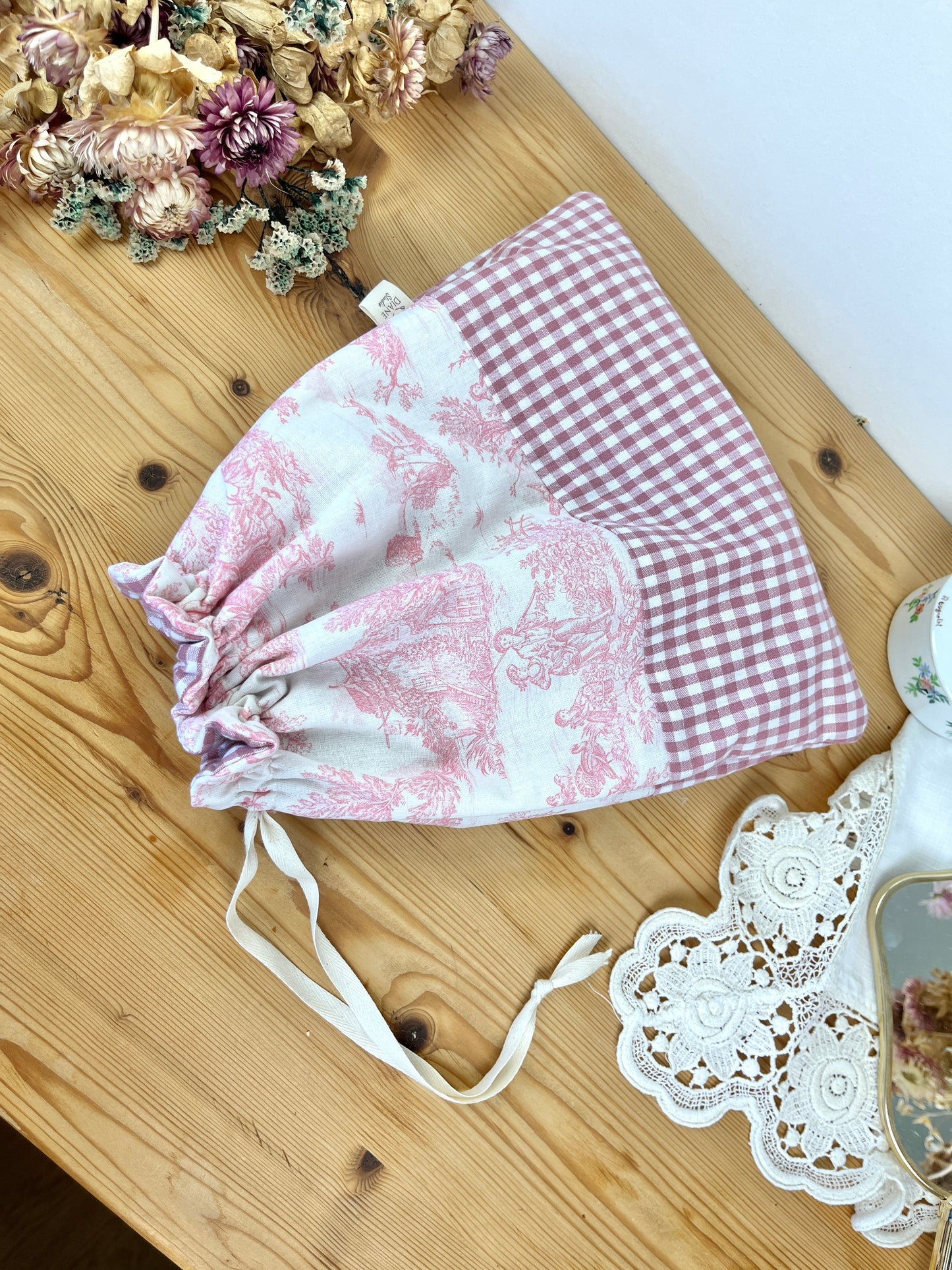 Pochon jouy et vichy rose