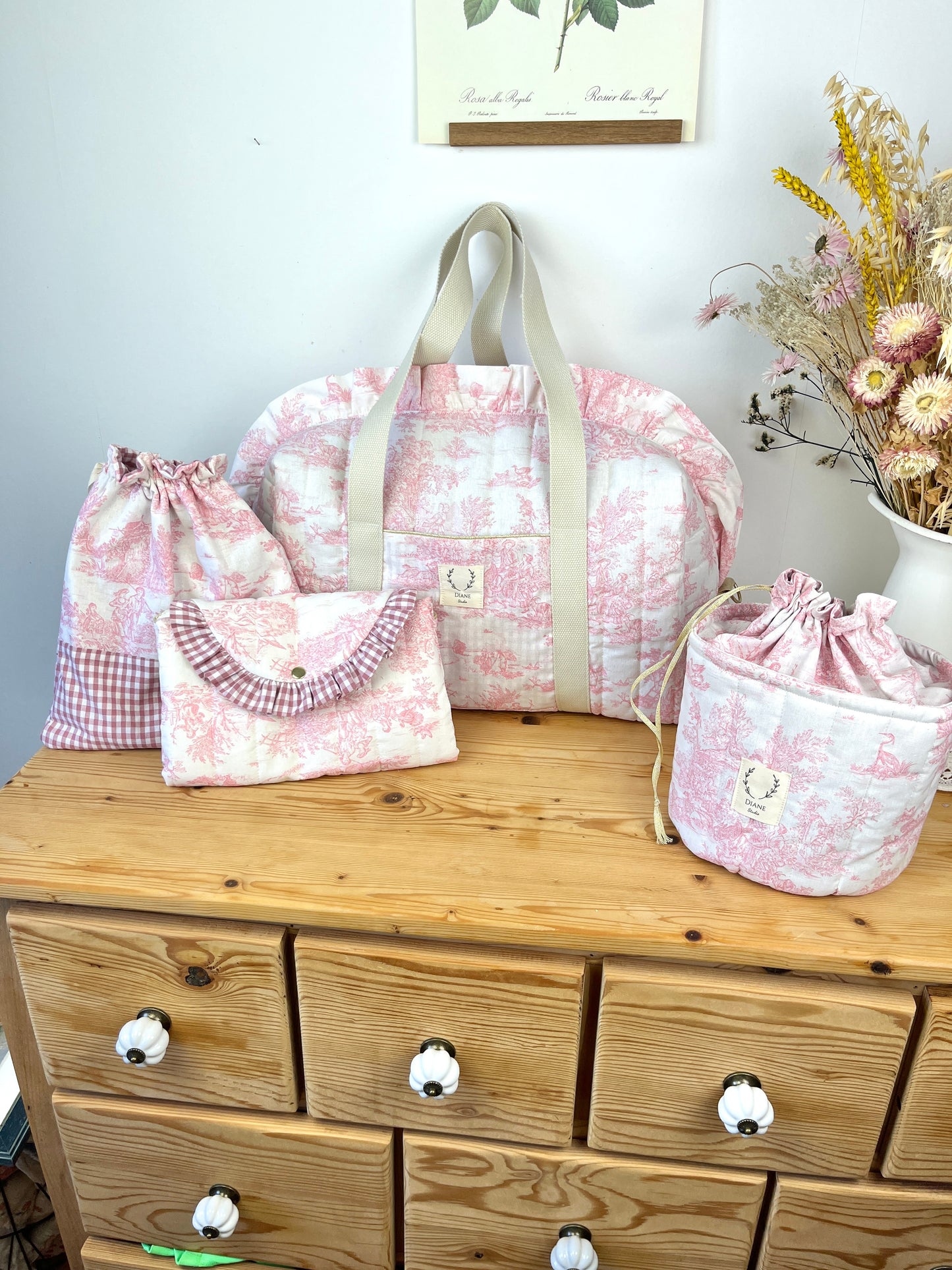 Ensemble Sac Chloé, panier pochon, pochon, et matelas à langer personnalisable