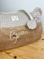 Louison le sac polochon matelassé enfant velours camel et vichy beige