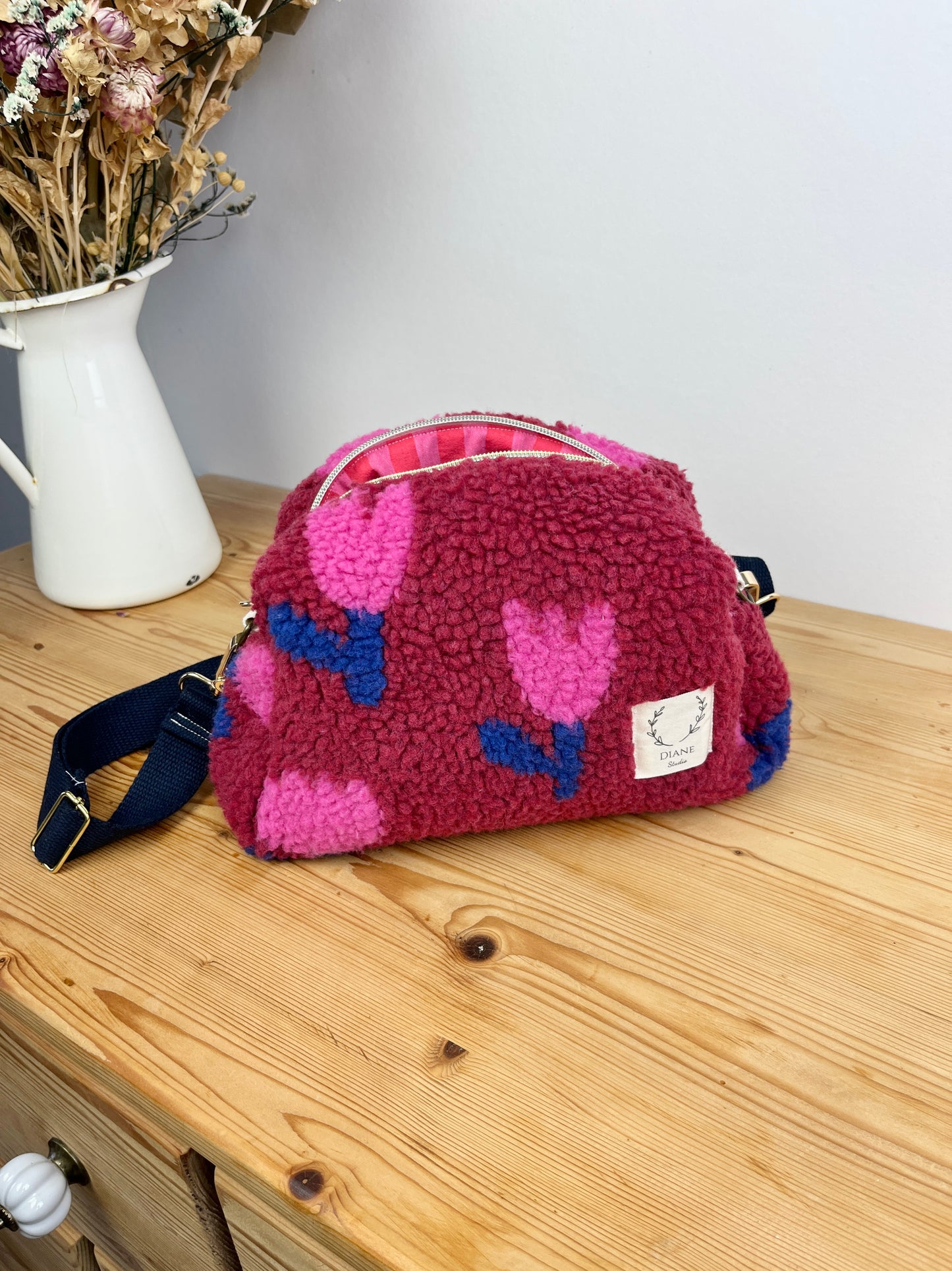 Colette le sac bandoulière sherpa tulipes roses - en stock