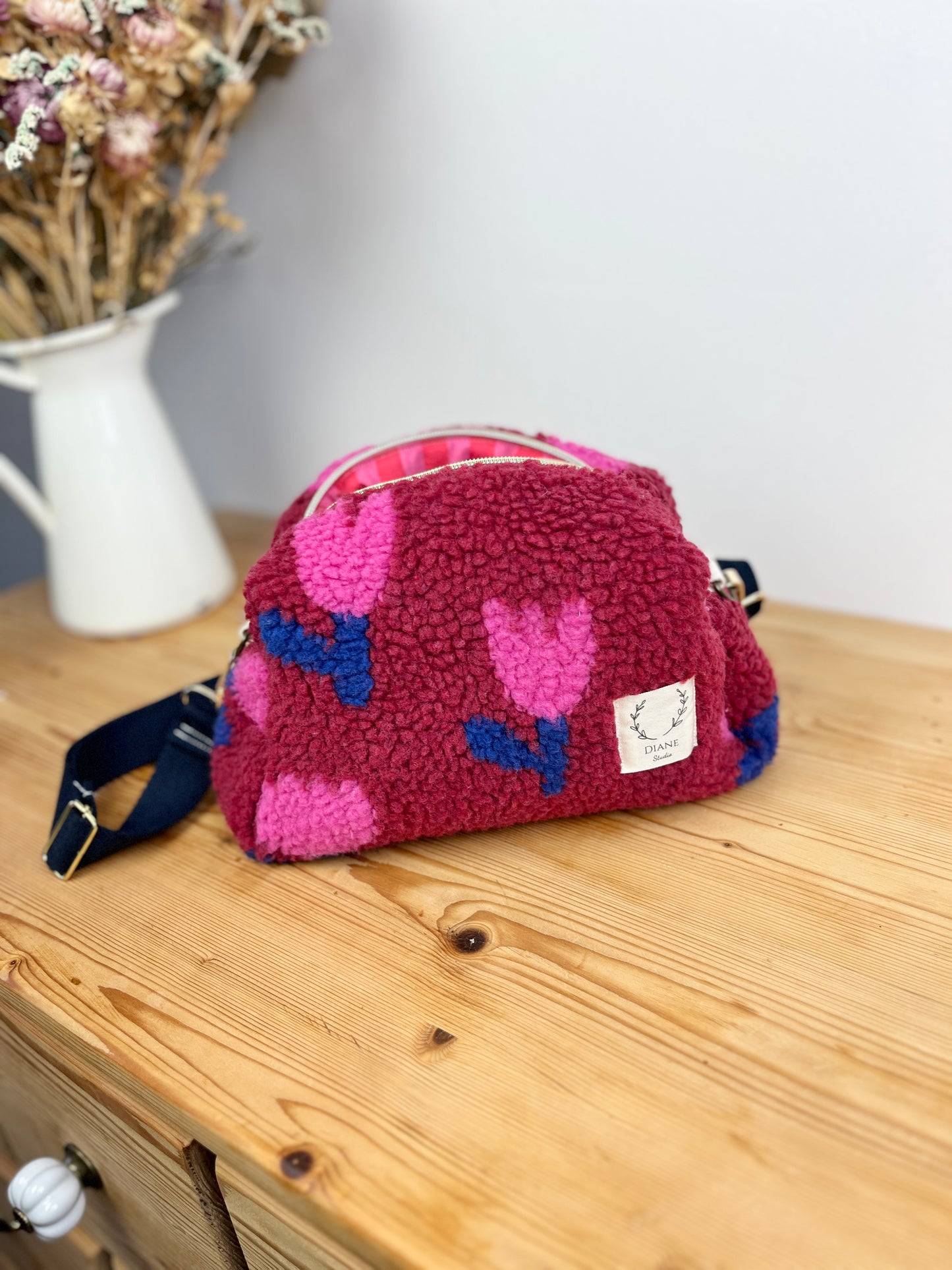 Colette le sac bandoulière sherpa tulipes roses - en stock