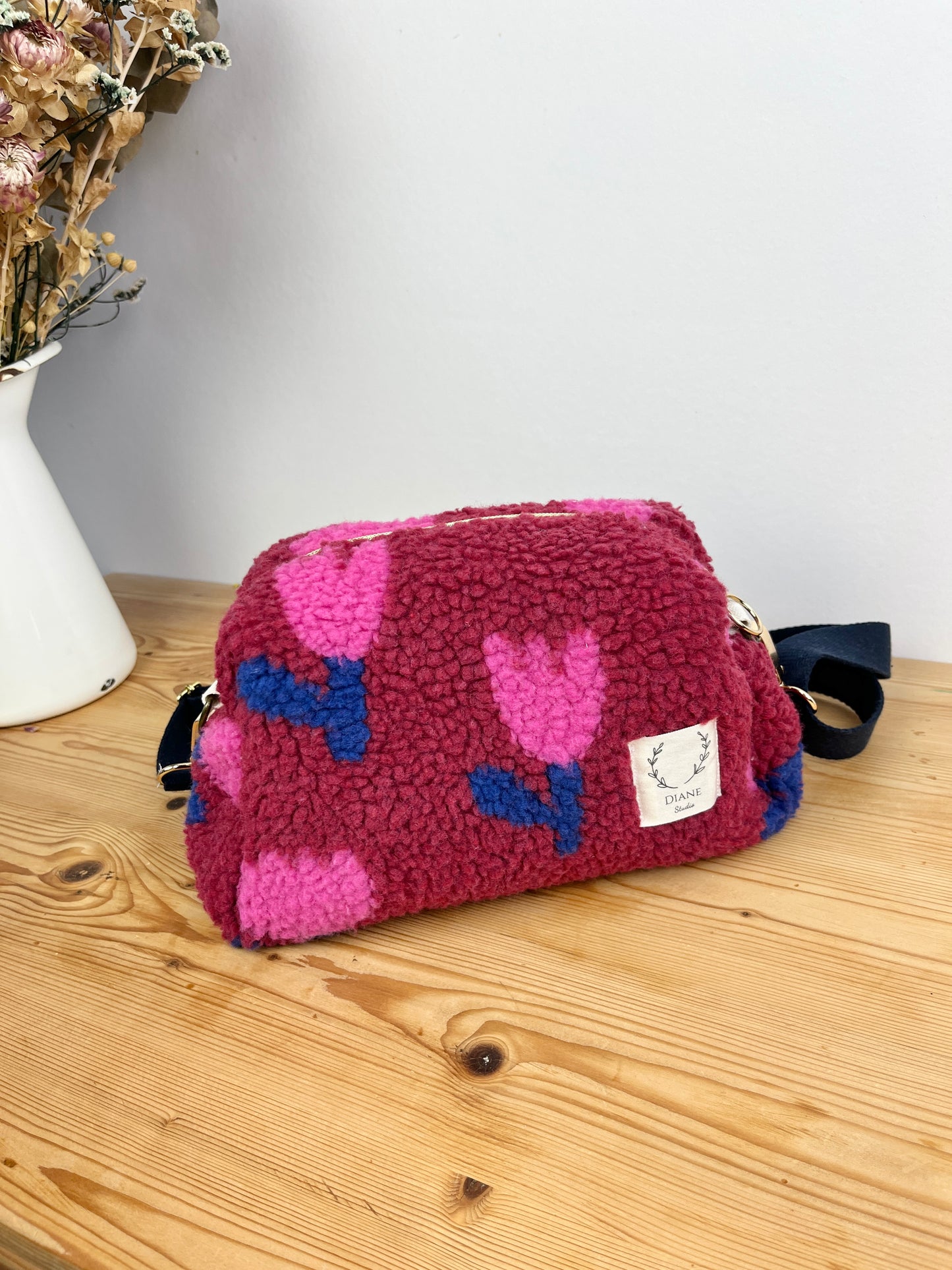 Colette le sac bandoulière sherpa tulipes roses - en stock