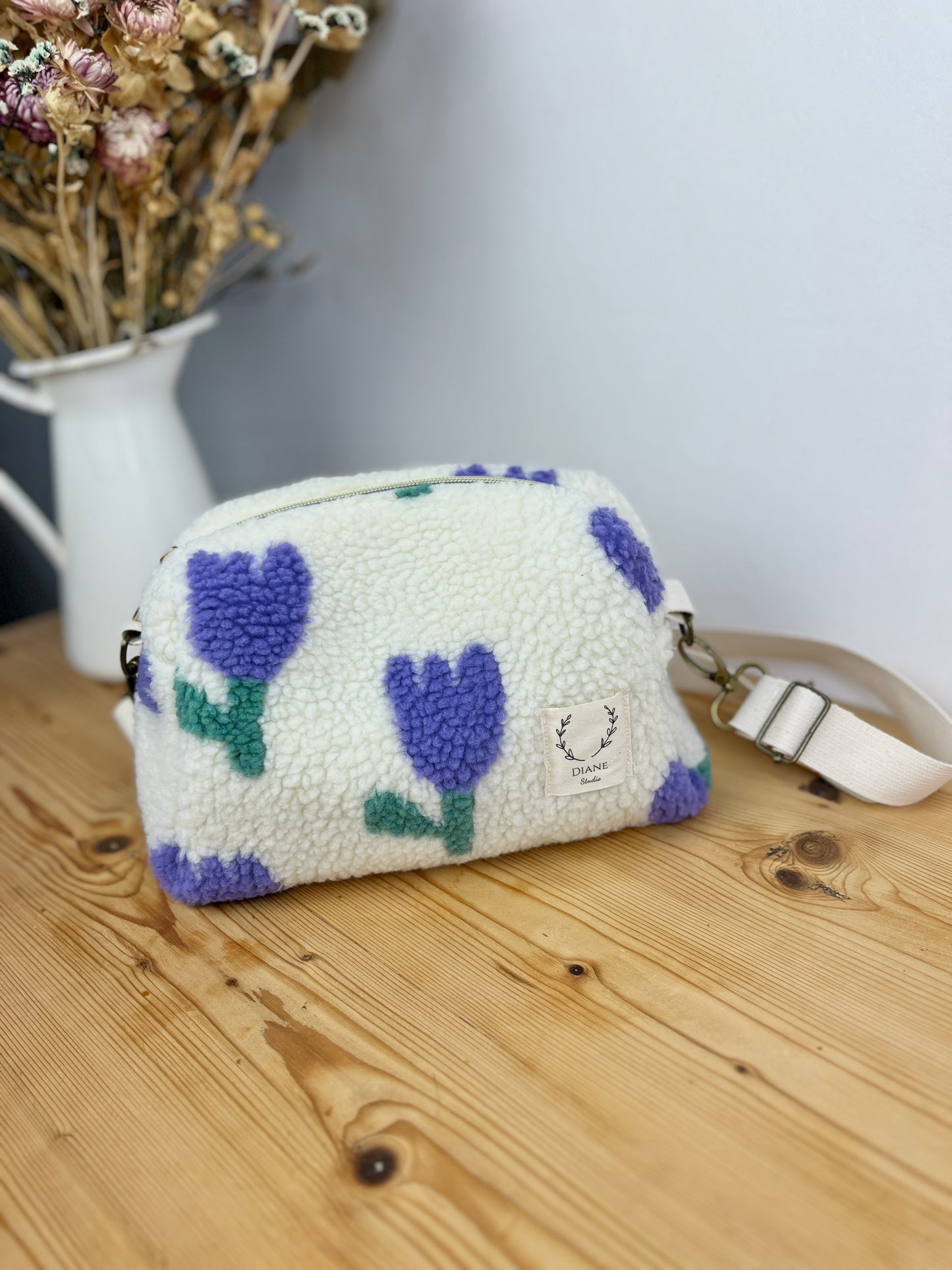 Colette le sac bandoulière sherpa tulipes violettes - en stock