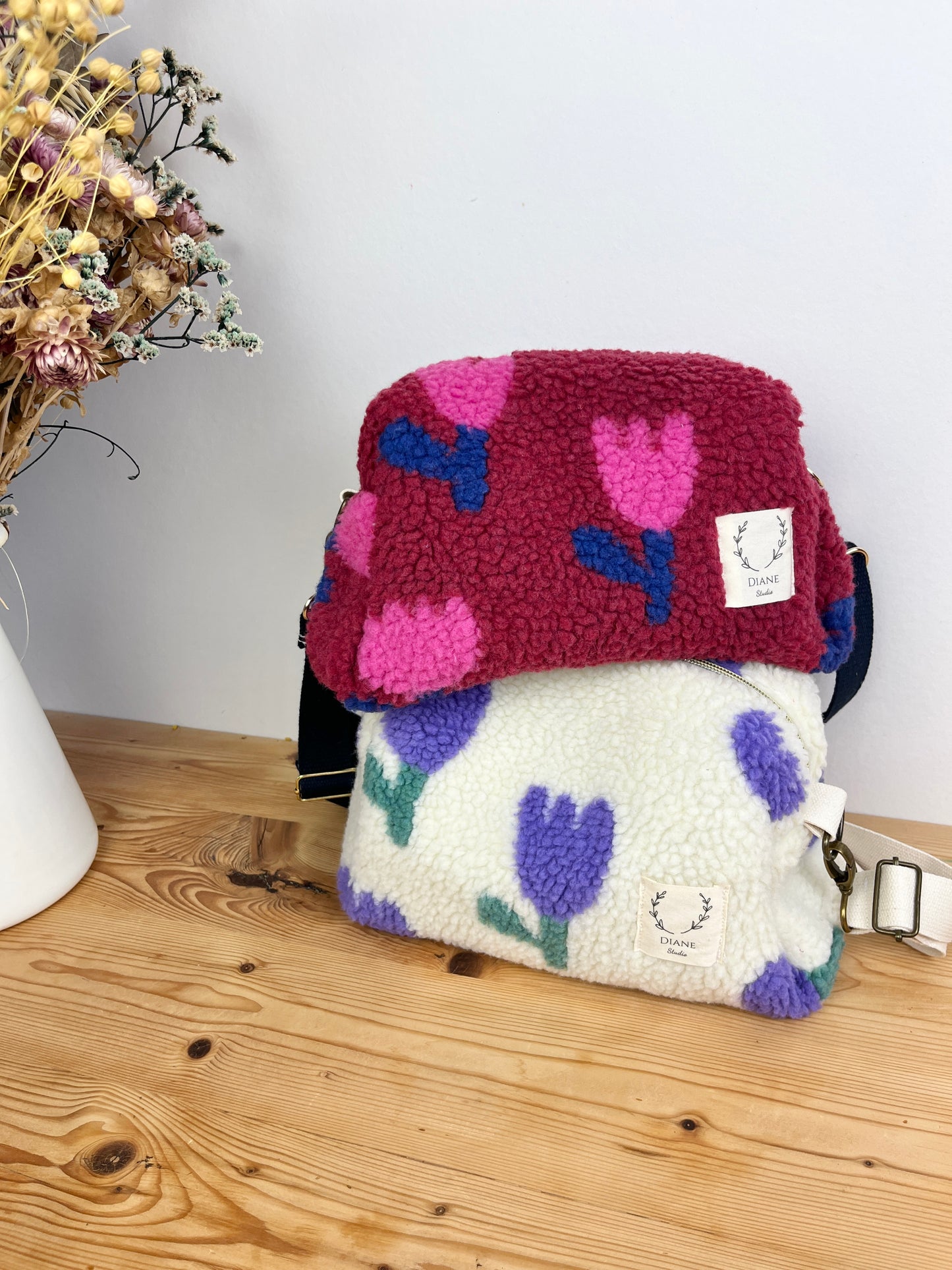 Colette le sac bandoulière sherpa tulipes roses - en stock
