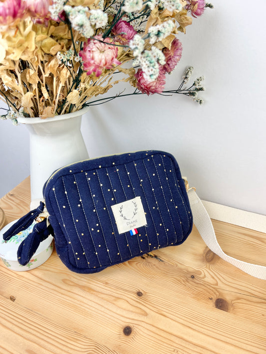 Le sac bandoulière Elisabeth gaze bleu nuit doré