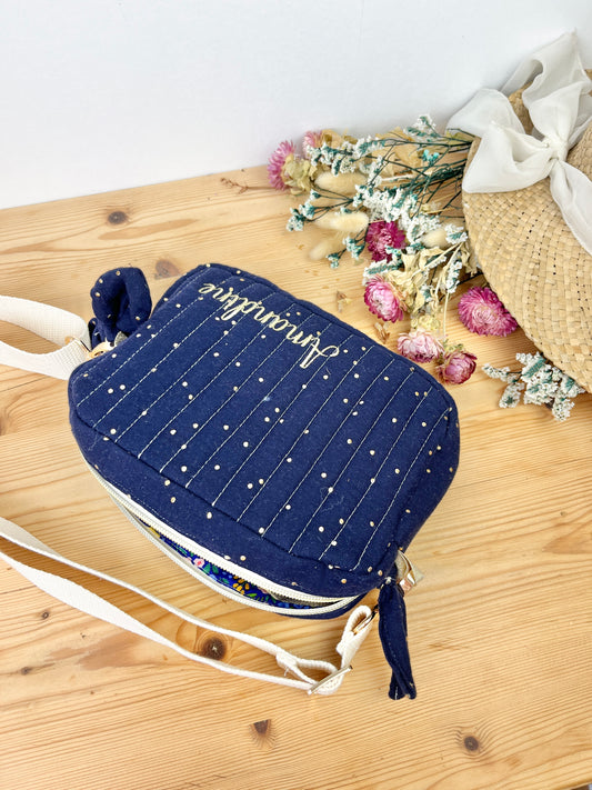 Le sac bandoulière Elisabeth gaze bleu nuit doré
