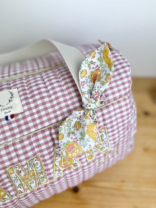 Louison le sac polochon adulte Liberty Félicité et vichy rose Maman cool