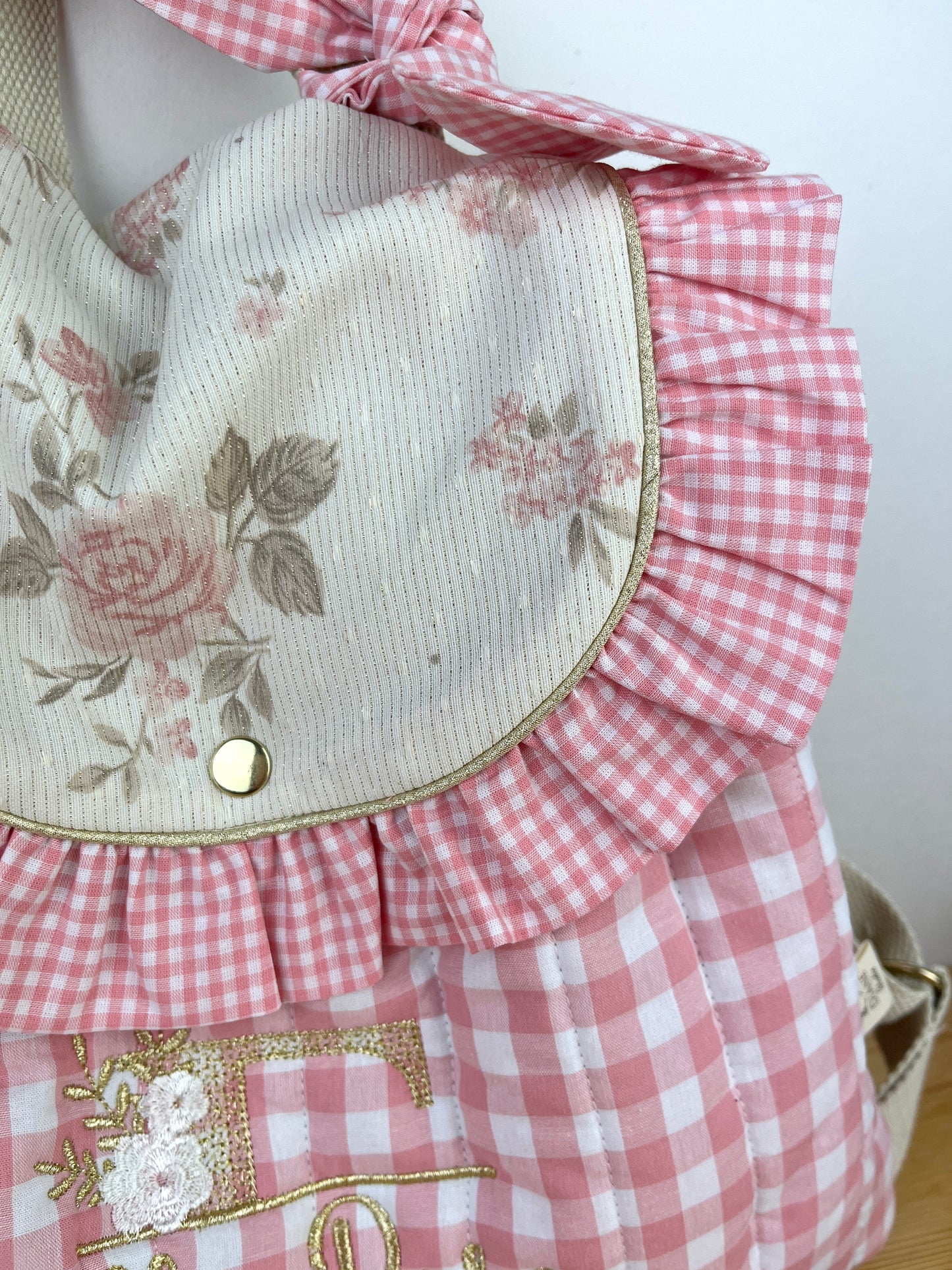 Le sac à dos Églantine vichy rose et jacquard