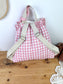 Le sac à dos Églantine vichy rose et jacquard