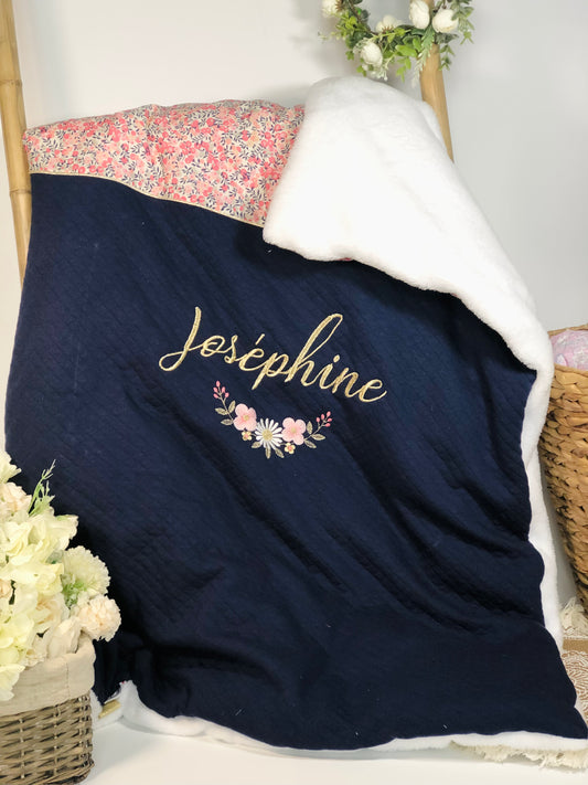 La couverture gaze marine et liberty Wiltshire pois de senteur