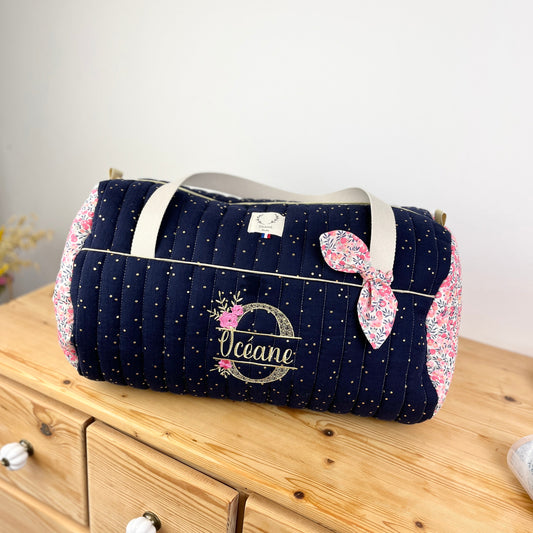 Louison le sac polochon personnalisé matelassé Liberty Wiltshire Pois de senteur
