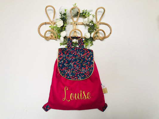 Le sac à dos enfant personnalisé Églantine gabardine fushia et wiltshire nausicaa