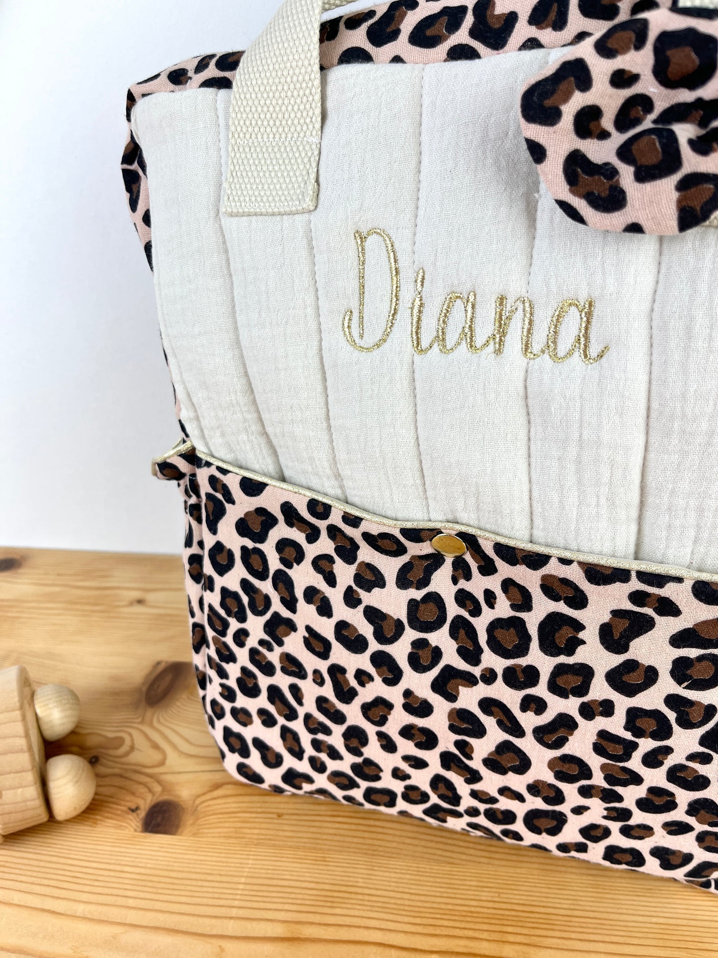 Le sac à dos enfant Ombeline gaze crème et léopard