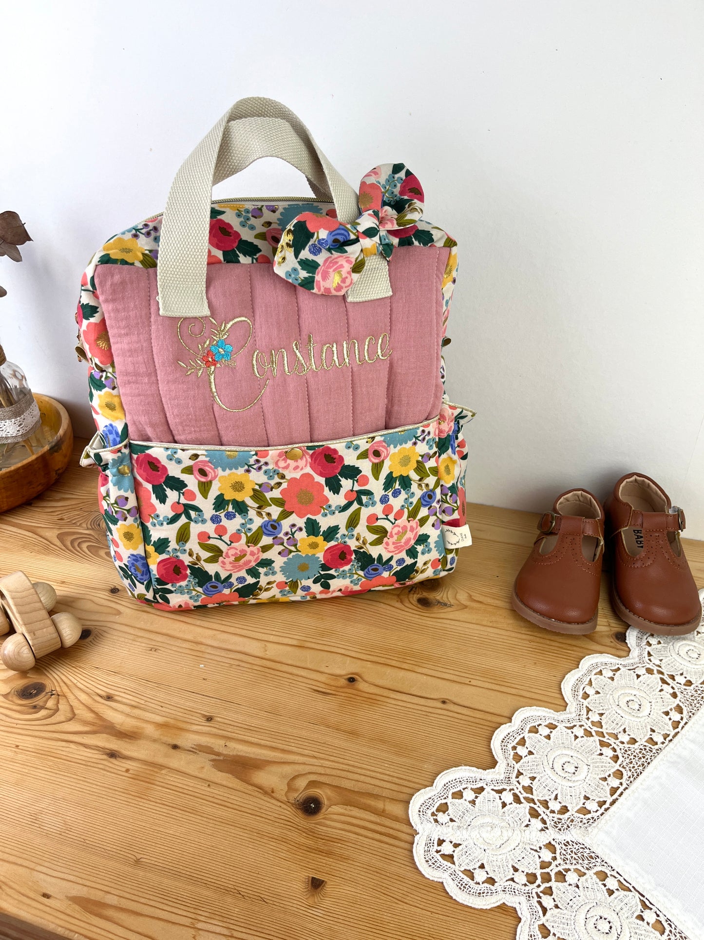 Le sac à dos enfant vintage garden et rose