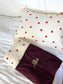 Ensemble mère fille : sac Elise,sac à dos Ombeline, couverture et taie d'oreiller gaze coeur et velours cerise