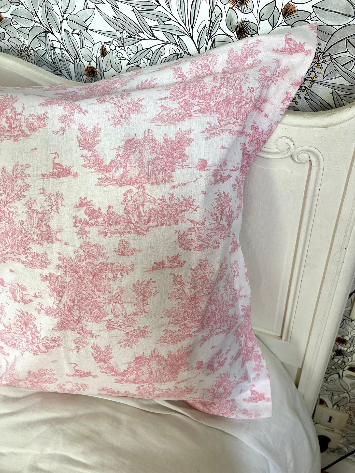 Ensemble sieste : couverture et taie d'oreiller gaze rose et jouy rose