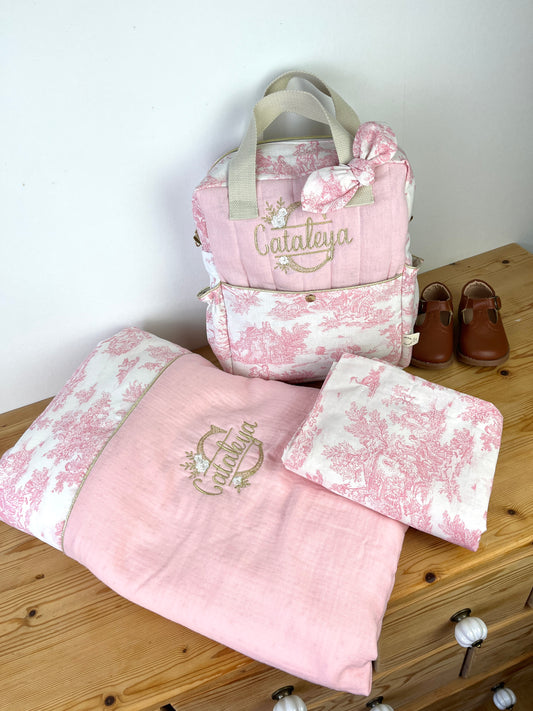 Ensemble : couverture taie d'oreiller, et sac Ombeline personnalisable