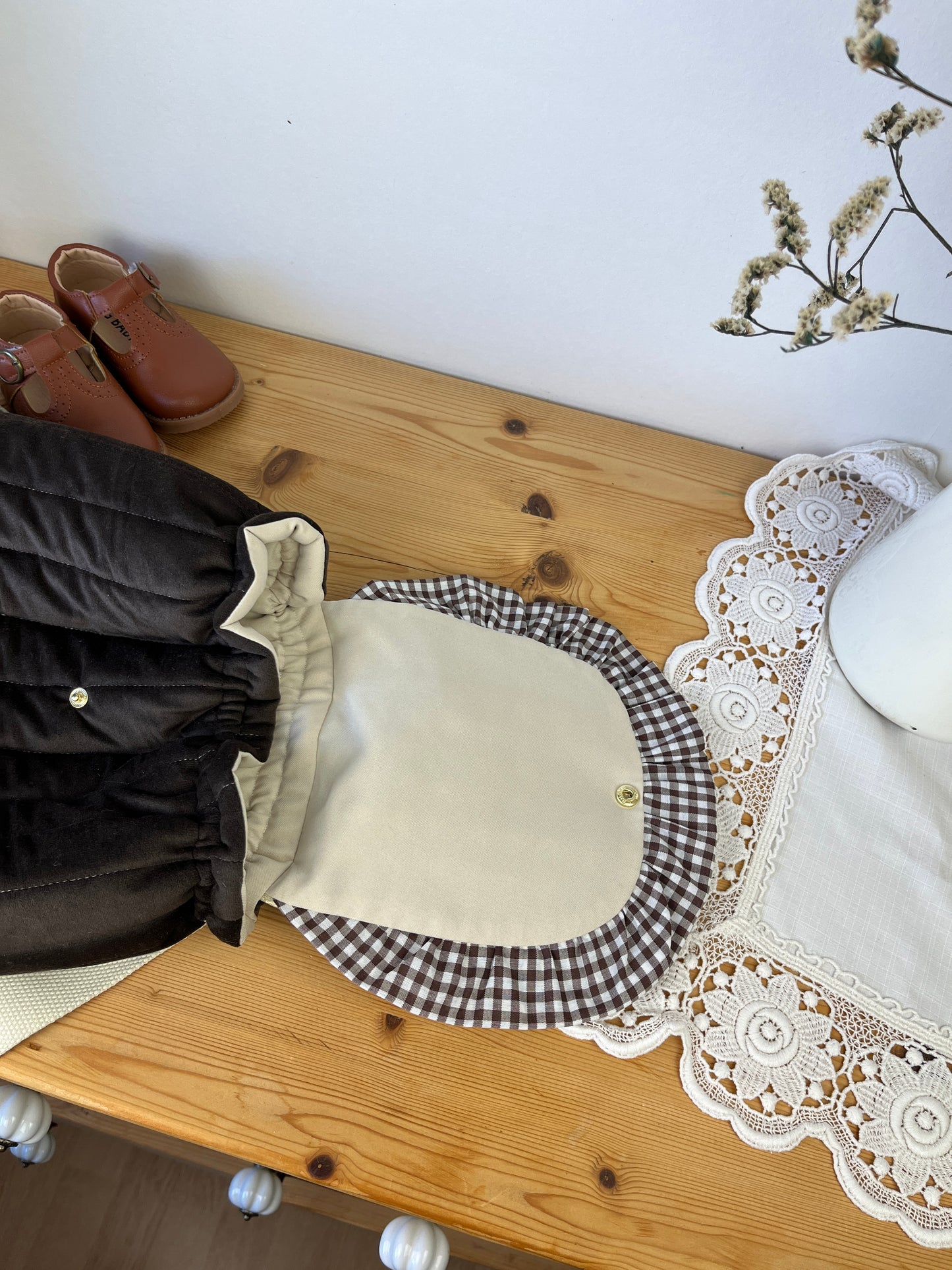 Le sac à dos Églantine velours et vichy chocolat