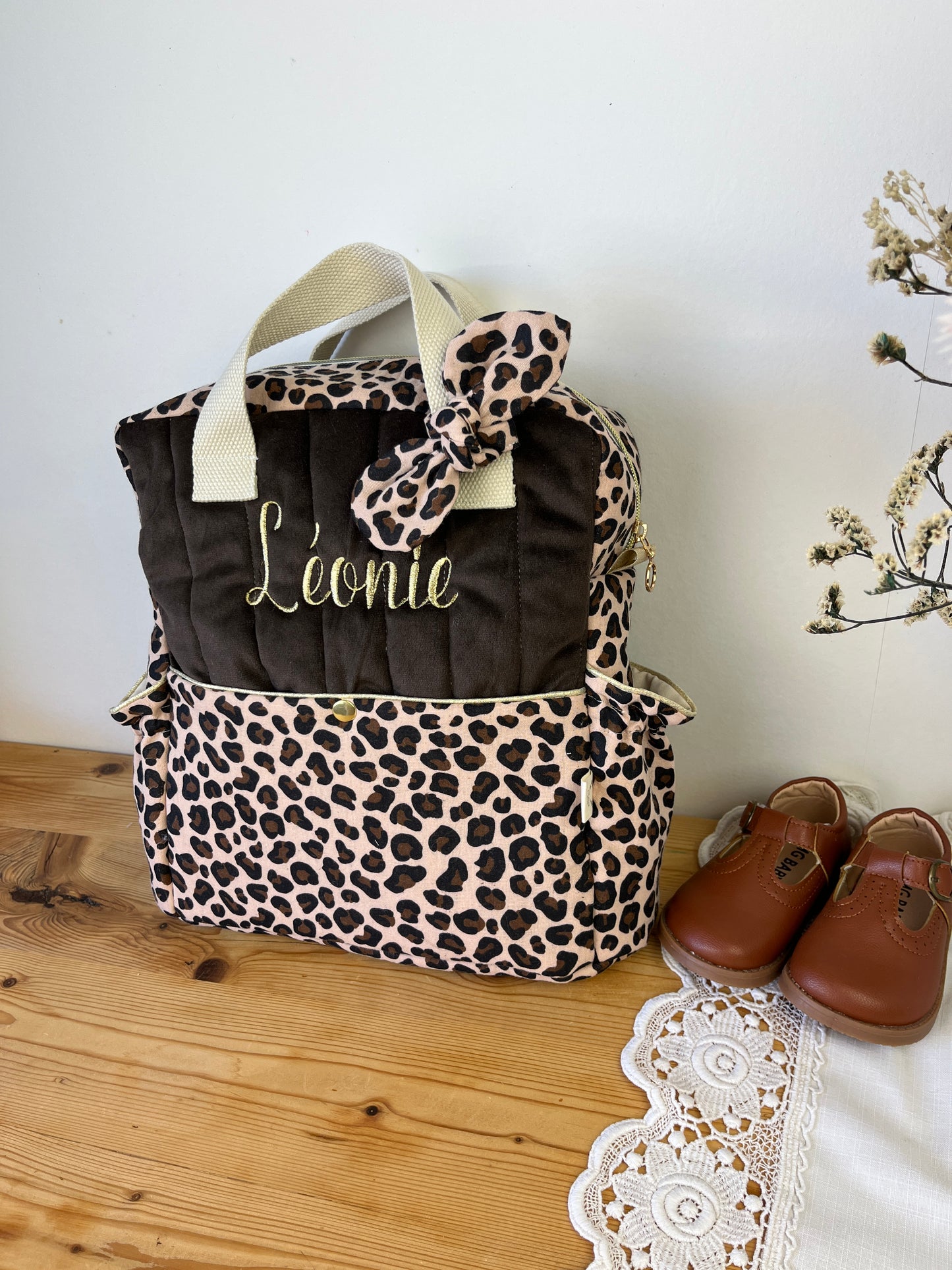 Le sac à dos enfant Ombeline gaze et velours chocolat
