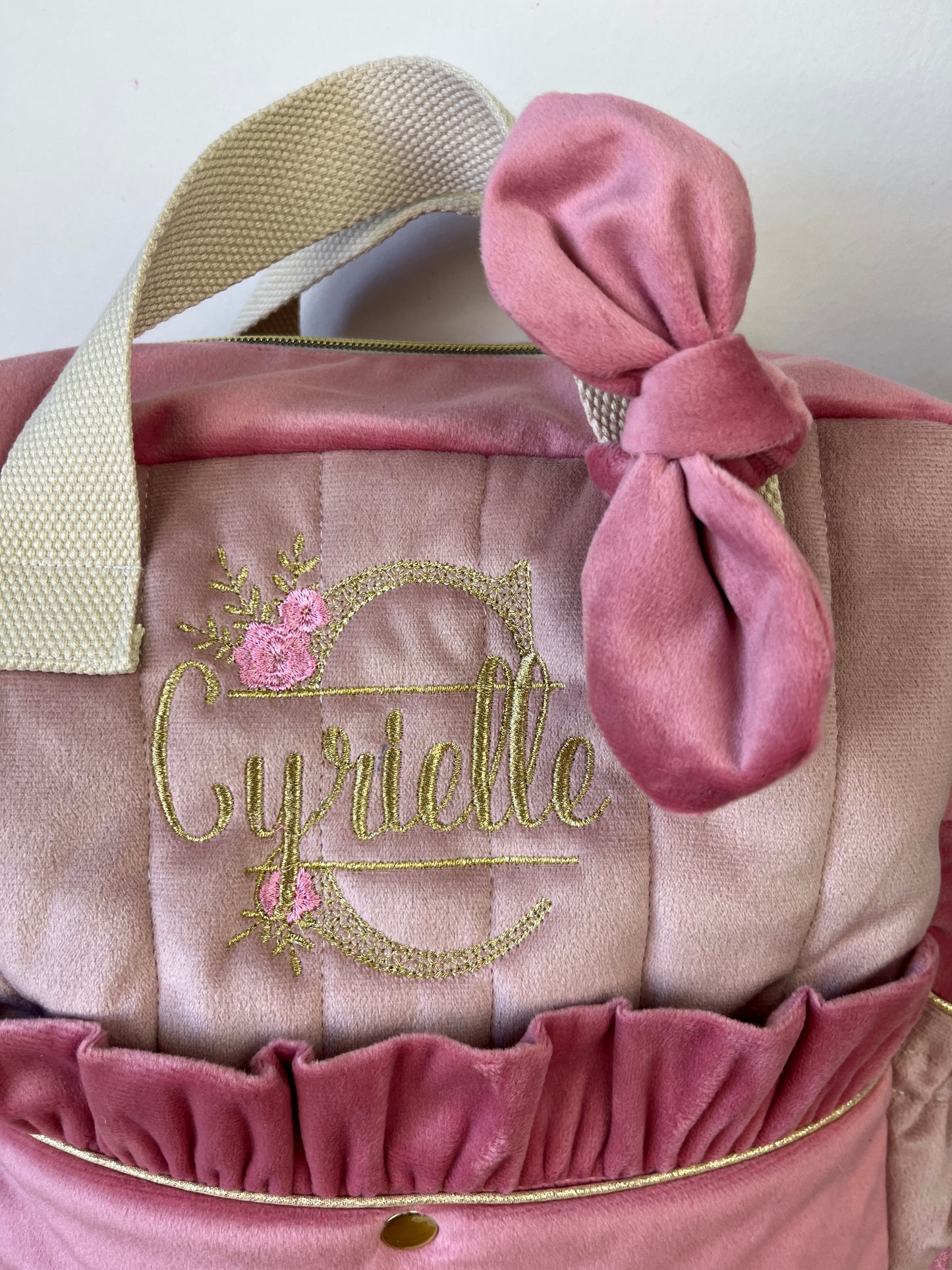 Le sac à dos enfant Ombeline velours rose thé ret rose poudré