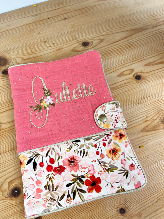 Mahé le protège carnet gaze corail doré et jersey Elise