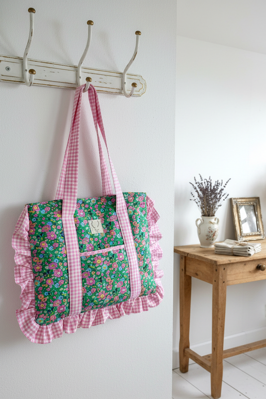 Le grand tote bag betsy granny smith et vichy rose